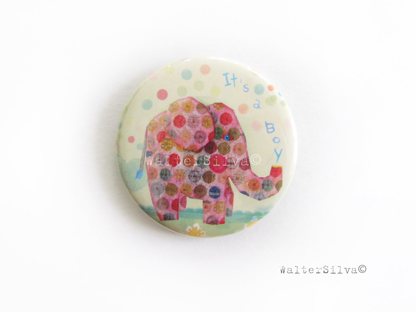 Its A Boy Elephant Magnet or Pin Back Badge - It's a Girl Elephant Magnet Design - Birth Announcement Refrigerator Magnet