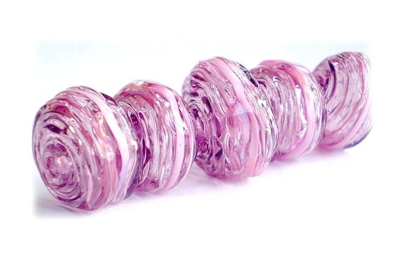 Pink Hollow Glass Beads. Handmade Lampwork Blown Necklace Beads. Bracelet Swirl Beads