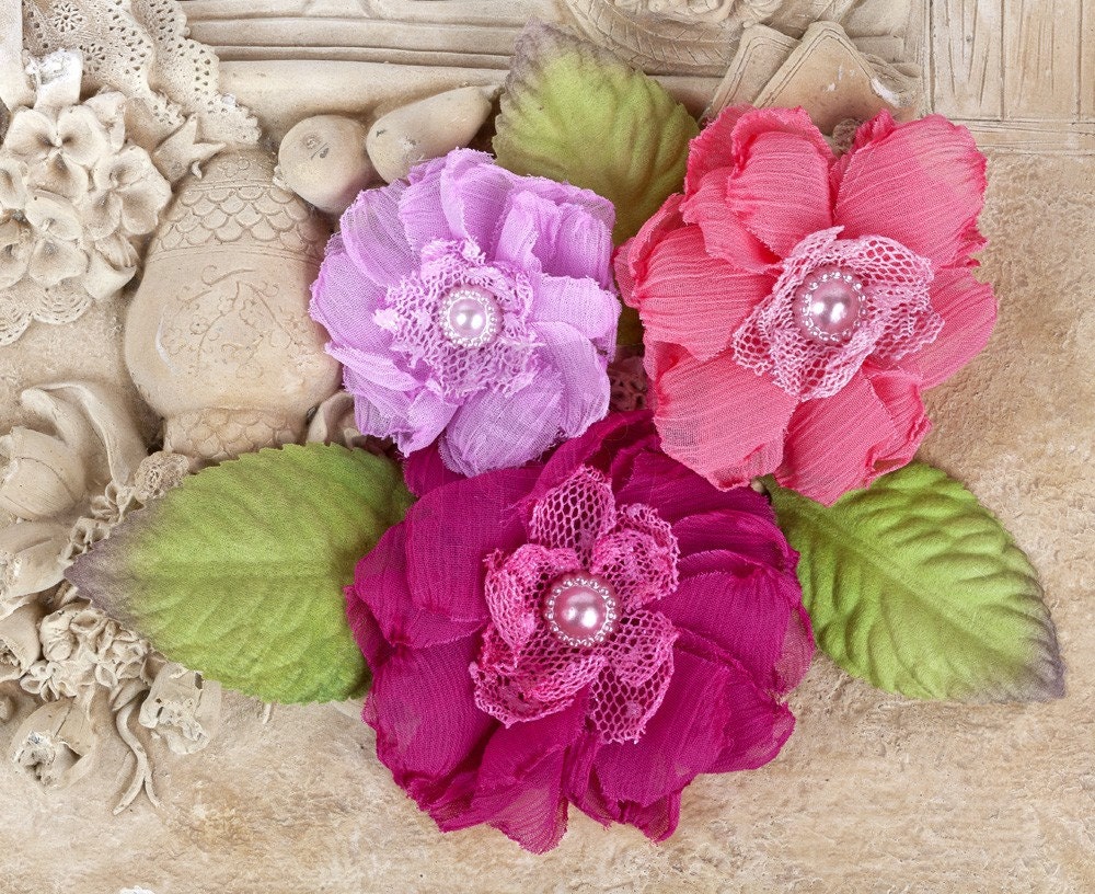 Prima Fabric Flowers Paquita Collection Azelea Item 566425 Pink Flower Embellishment for scrapbooking, millinery, fuchsia