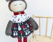 Cloth Doll Bunny Rag Doll Plush Easter Bunny Red Gray Ready to Ship