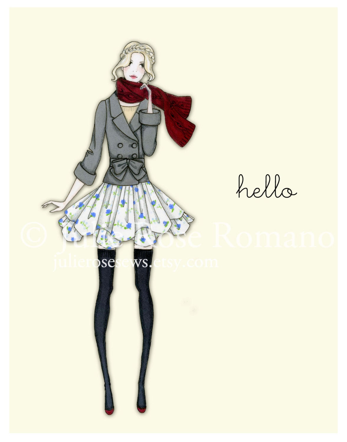 Winter Fashion Illustration Note Cards, Set of 5, Blank Inside