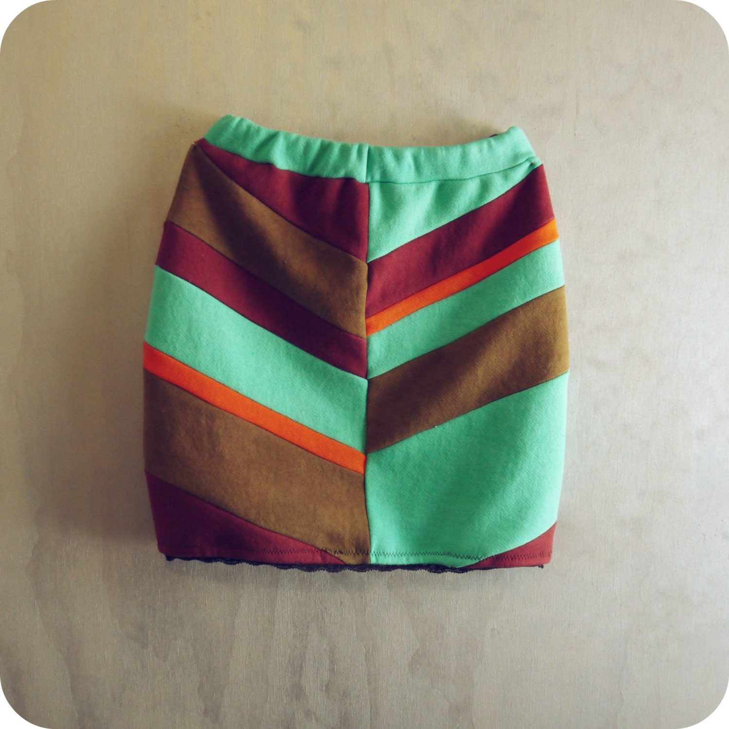 Organic Cotton Mini Skirt High Waist Chevron Colorblock