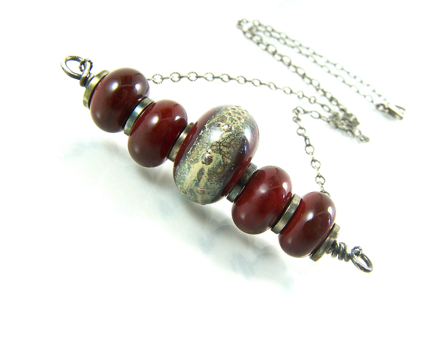Dark Red Necklace . Lampwork Jewelry . Sterling Silver . Red Jewelry . Lampwork Necklace . Valentine's Day