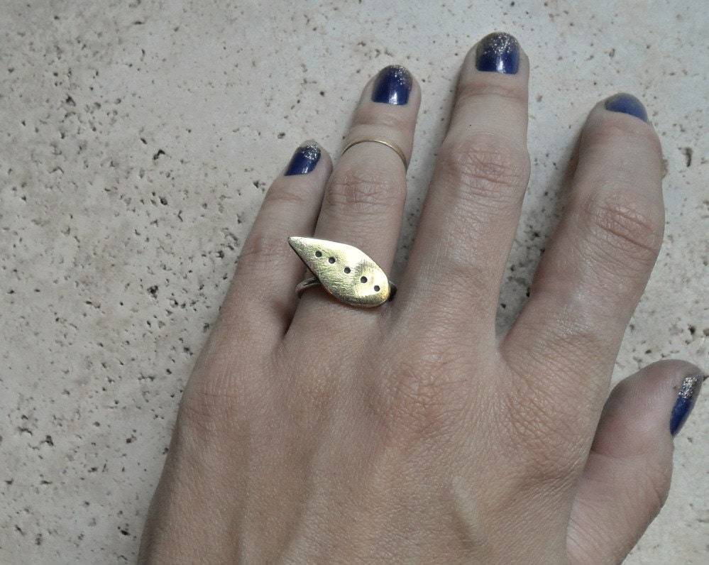 Brass Leaf Ring - Sterling Silver and Brass Ring - One of a Kind - Summer Jewelry - Woodland