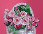 Pink Roses in a Basket Handmade Cabochon Pin Brooch Furniture Applique by CreatingCottage