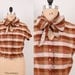 50s / 60s Bow Blouse - Womens M / L - Brown Plaid Ascot Button Up Handmade Top Iridescent Short Sleeve Secretary Button Down 1950s 1960s