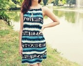 Tribal Print Dress Petite Day Evening Party Blue Black S 4 Low Back Sleeveless Mini Short Graphic Egypt Spring Fashion Etsy Gift