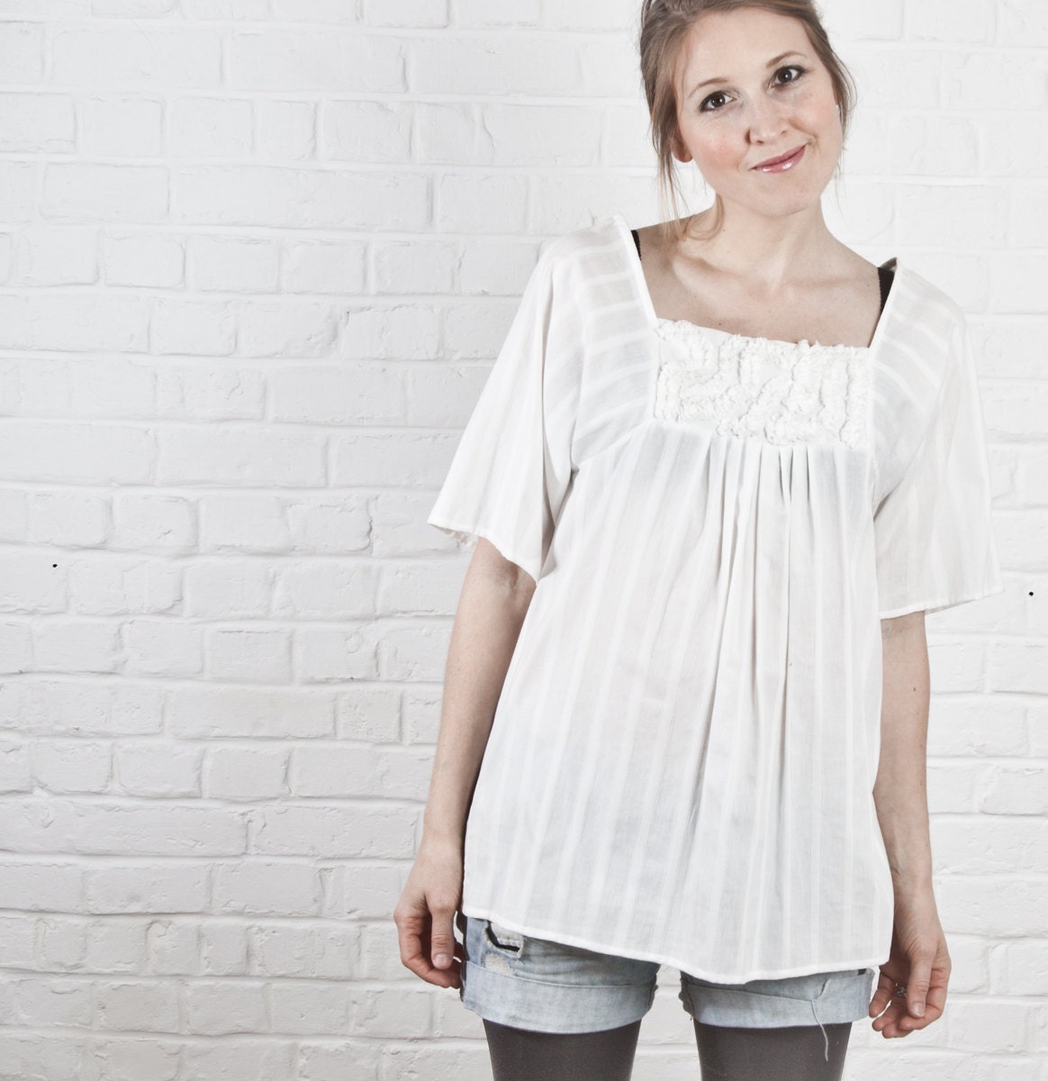 Flora Coral Tunic Blouse, Day Night, Chenille detail, Oversized Drape Ruffle Lightweight, Bohemian, Boho, Hippie, medium