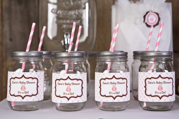 Owl Themed Water Bottle Labels - Owl Baby Shower Decorations in Pink and Brown (12) Il_170x135