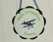 Vintage Airplane Birthday Party Door Sign - Plane Theme Happy Birthday Party Decorations in Navy Blue & Green Il_170x135