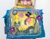 Hand felted merino wool fun unique casual messenger bag purse bright spring fashion cat kitty mothers day gift idea for her woman mom