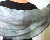 Snow Dyed Silk Scarf, Purple Lilac Lavender Green, Irregular Pattern, Hand Dyed