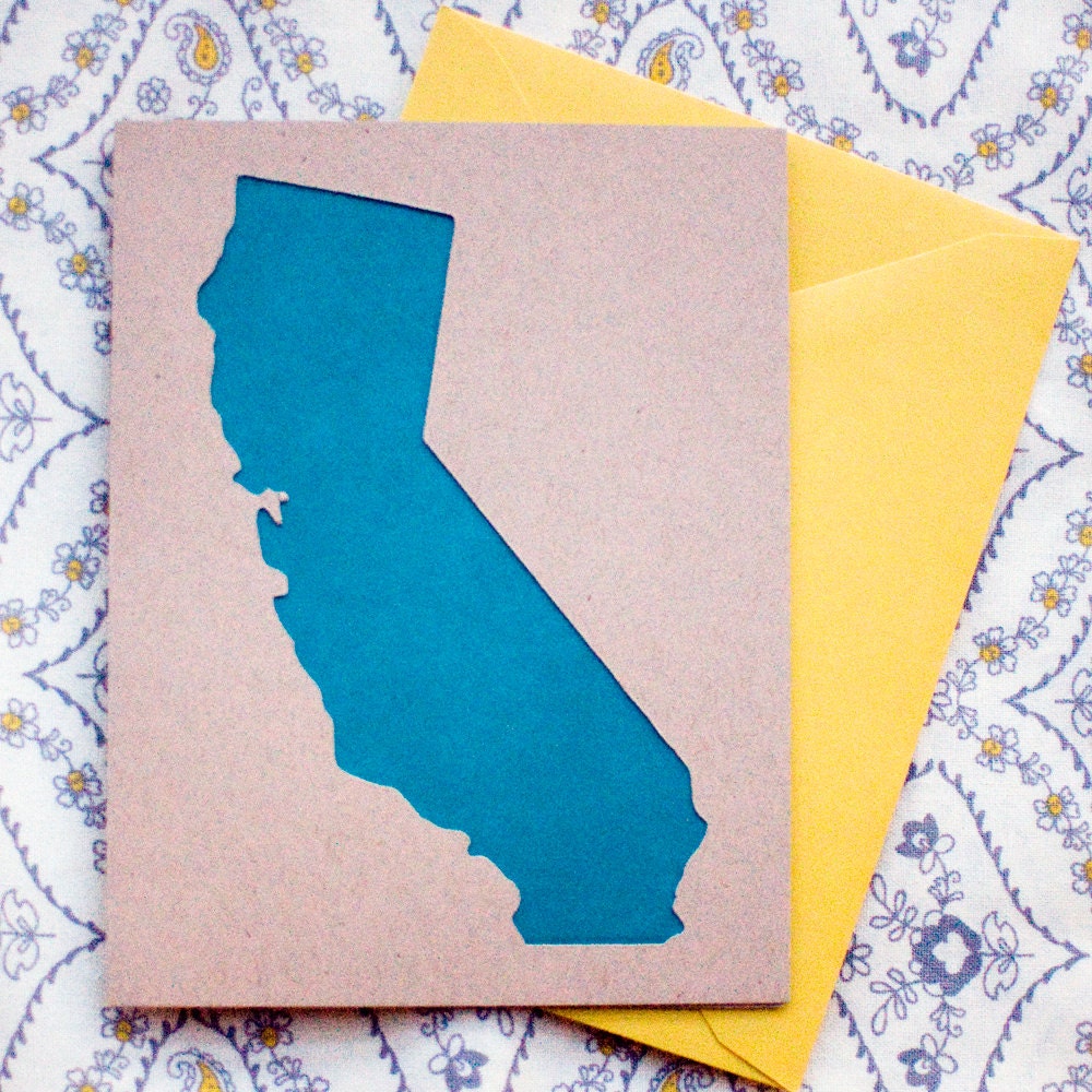 California Die-Cut Card - Turquoise & Yellow