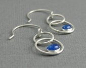blue onyx and sterling silver circle dangling earrings FREE SHIPPING