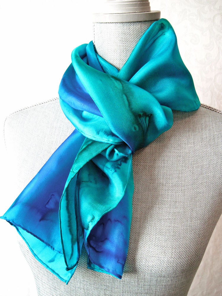 Hand Painted Silk Scarf in Bright Ocean
