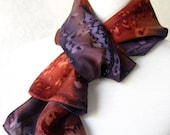 Silk Scarf Hand Dyed, Hand Painted in Brown and Plum Purple