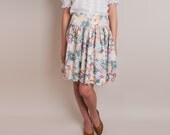 Scalloped Floral Skirt - Vintage 1980s Cotton Blend Pastel Skirt - XS