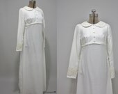 vintage 60s wedding dress - Dolly Darling cotton embroidered bow peter pan collar MOD shelf bust