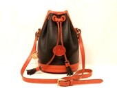 Dooney and Bourke Mini Draw String Cross Body Bag // Black and British Tan AWL