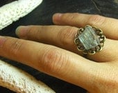 THE FOUNTAIN. Rough raw Blue Tourmaline and rustic brass fancy scroll tea ring