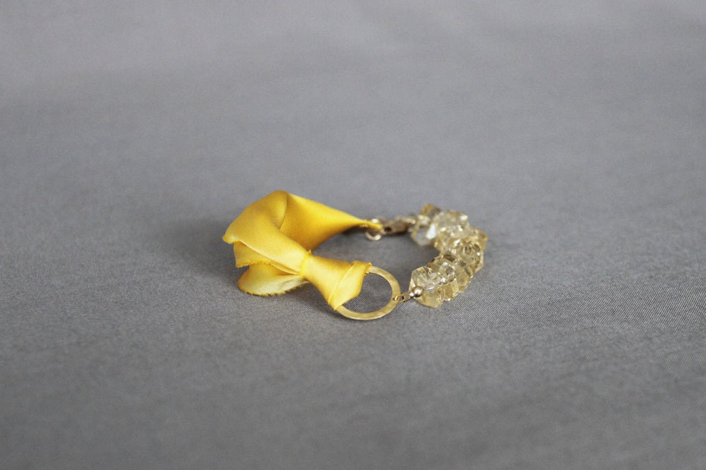citrine nugget and silk ribbon bracelet . rising sun