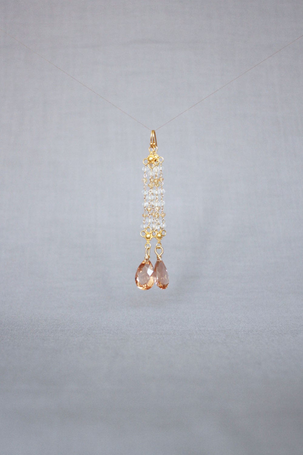 morganite long chandelier earrings . sanssouci
