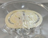 Carved Victorian Pin. Mother of Pearl Brooch. Horses.