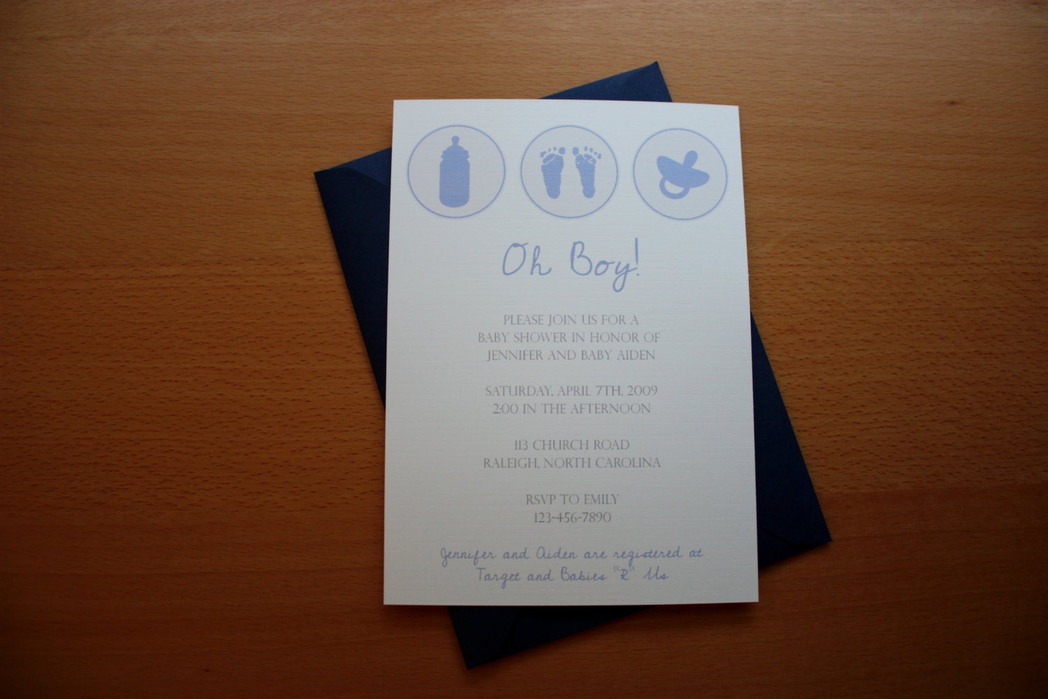 Modern Baby Shower Invitation featuring a Baby Bottle, Pacifier and Baby Foot Prints - Custom Digital Design (Printable JPG)