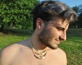 Minimalist men wooden necklace with crochet cotton  cord colors beige or