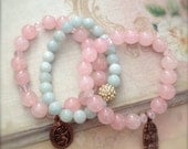 Rose Quartz and Amazonite Gemstone Stack Bracelet Trio Pink Stretch Bracelets Womens Spring Accessory