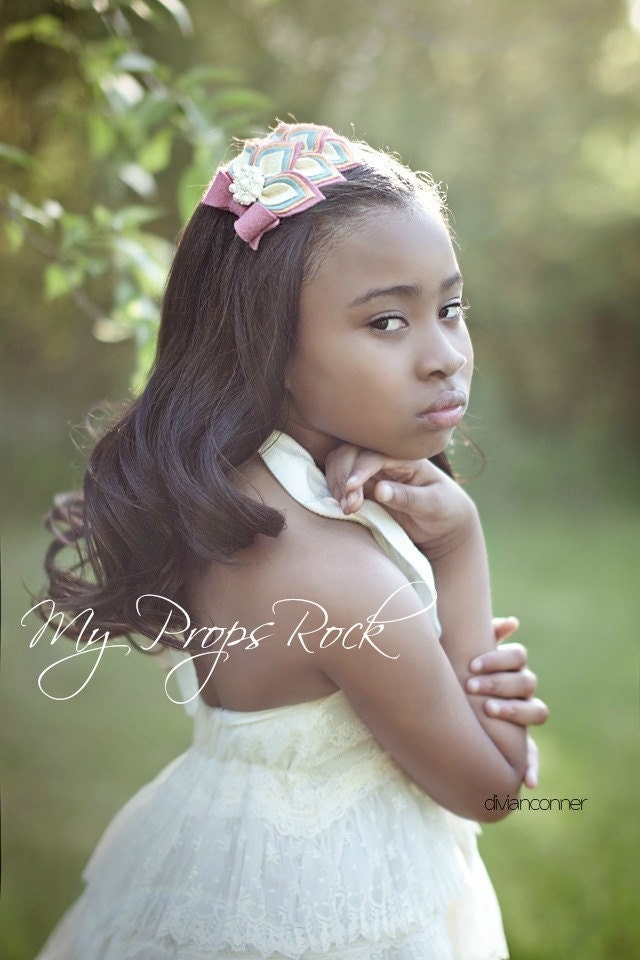 Wool Blend Felt "Savannah" Pearl Button Headband Photography Prop Wedding Child Adult