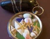 Mermaids Bounty Locket - Vintage Pocket Watch Case with Sea Glass Treasures