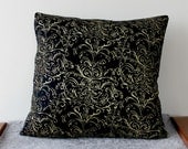 Hand Printed Organic 'Baroque' Pillow Cover in Gold on Black