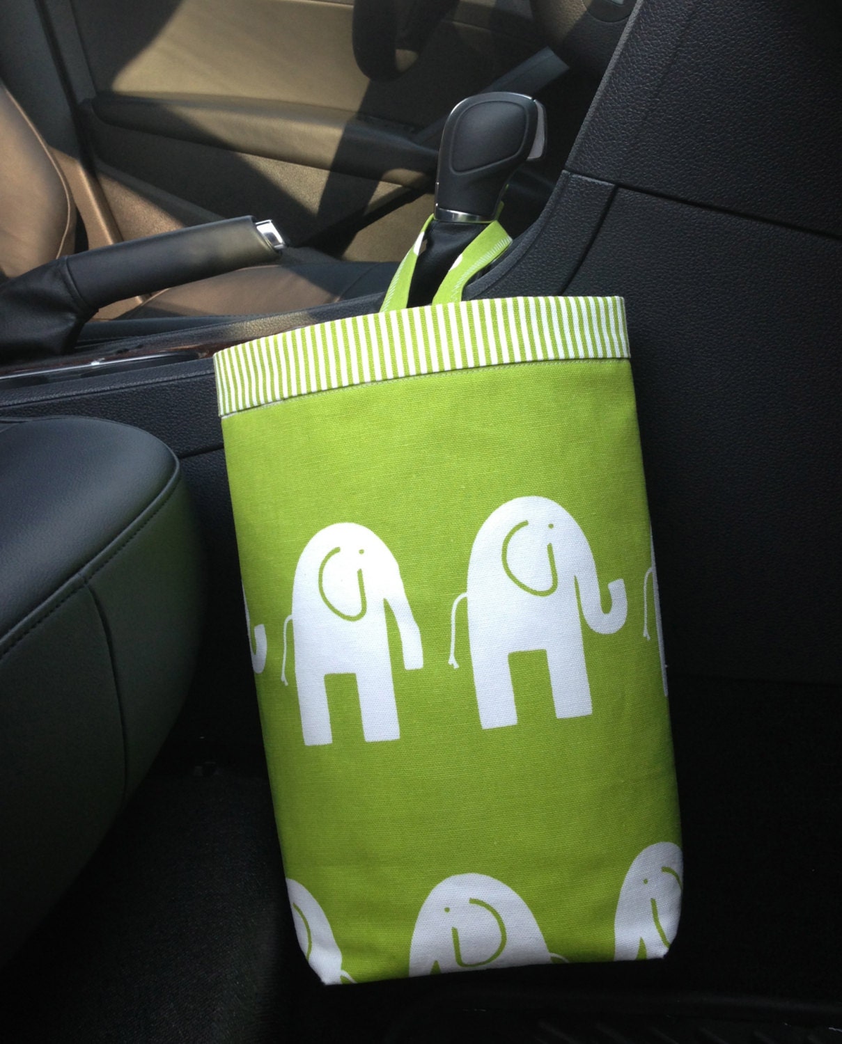 Car Trash Bag ELEPHANTS LIME GREEN, Women, Men, Car Litter Bag, Auto Accessories, Auto Bag, Car Organizer
