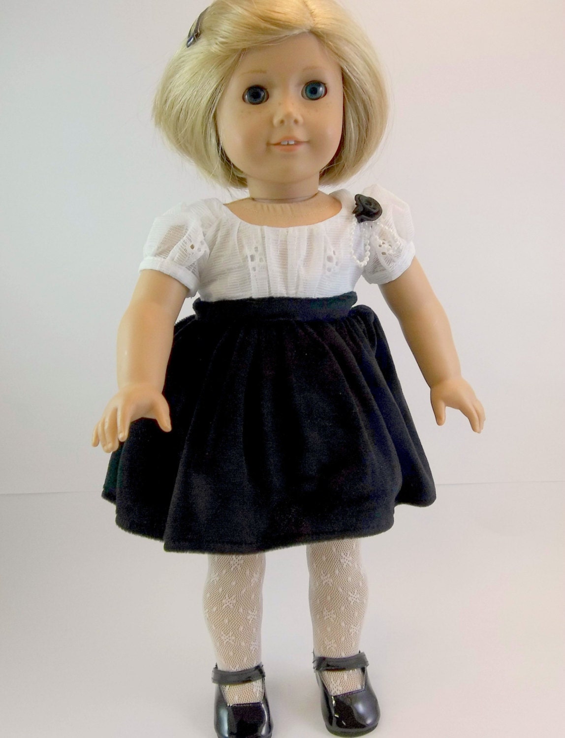 18 inch Doll Clothes American Girl Black & White Party Dress Lace Tights Black MaryJane Shoes Toys
