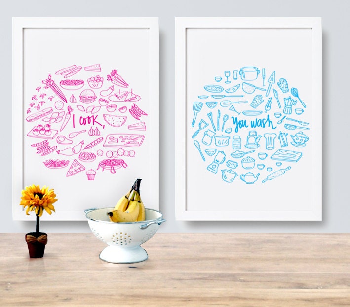 I cook, You wash - Collection of two prints - 11x14 or A3
