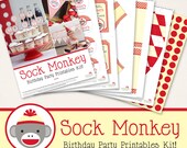 Sock Monkey birthday party printables collection - 35 pages of designs for your party decor Il_170x135