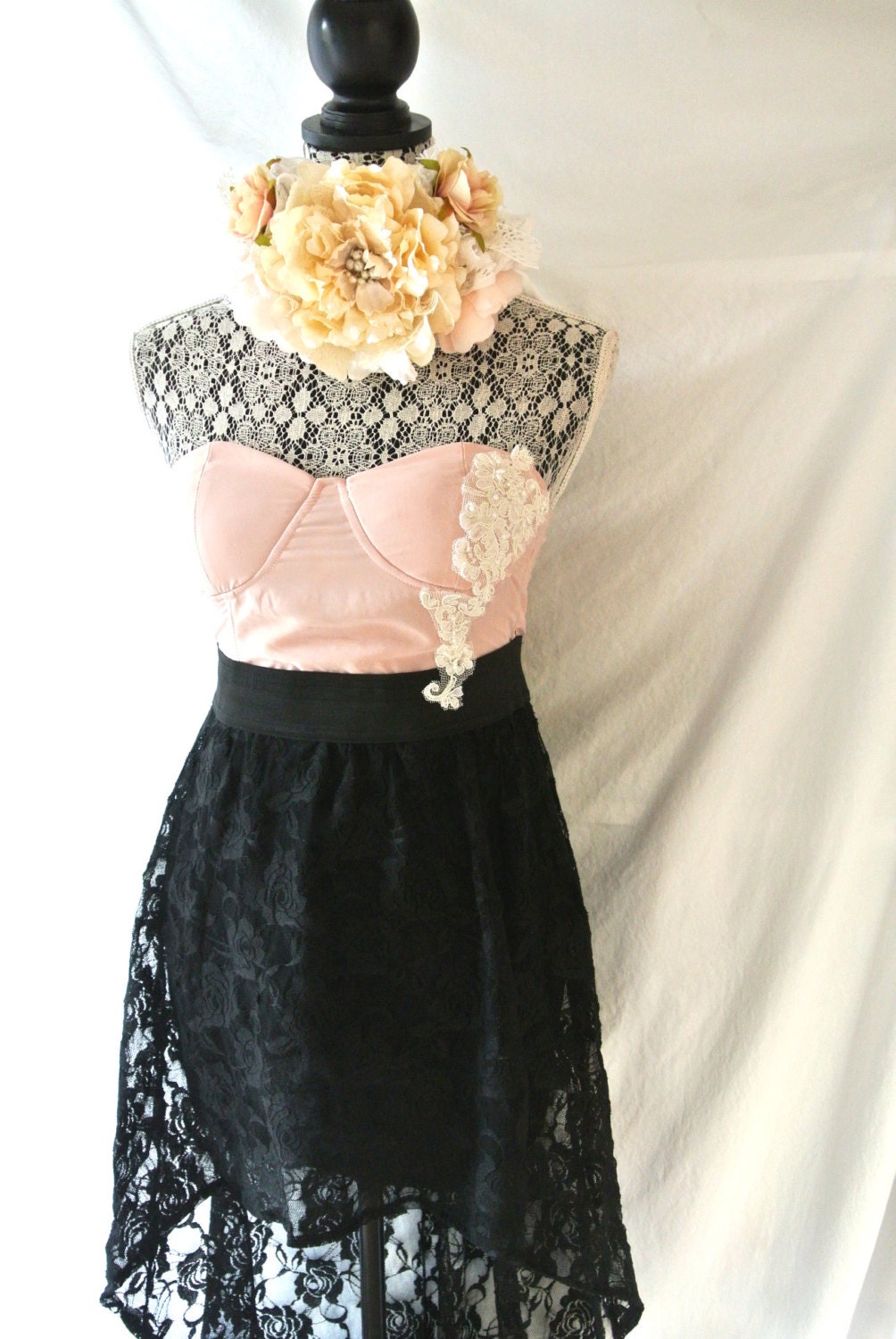 Lace Party prom dress, short long cottage sundress, boho chic style, romantic clothing, black, pink, womens,  true rebel