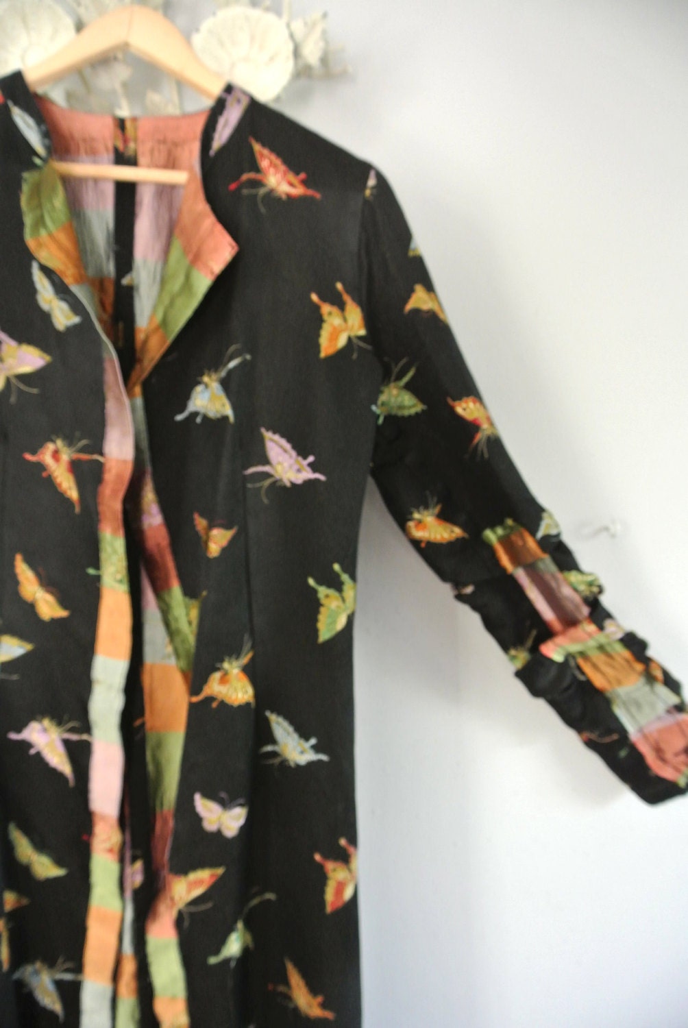 Vintage silk duster, boho butterfly shirt, retro bohemian clothing, silk, 70's women's vintage clothing, true rebel clothing, large