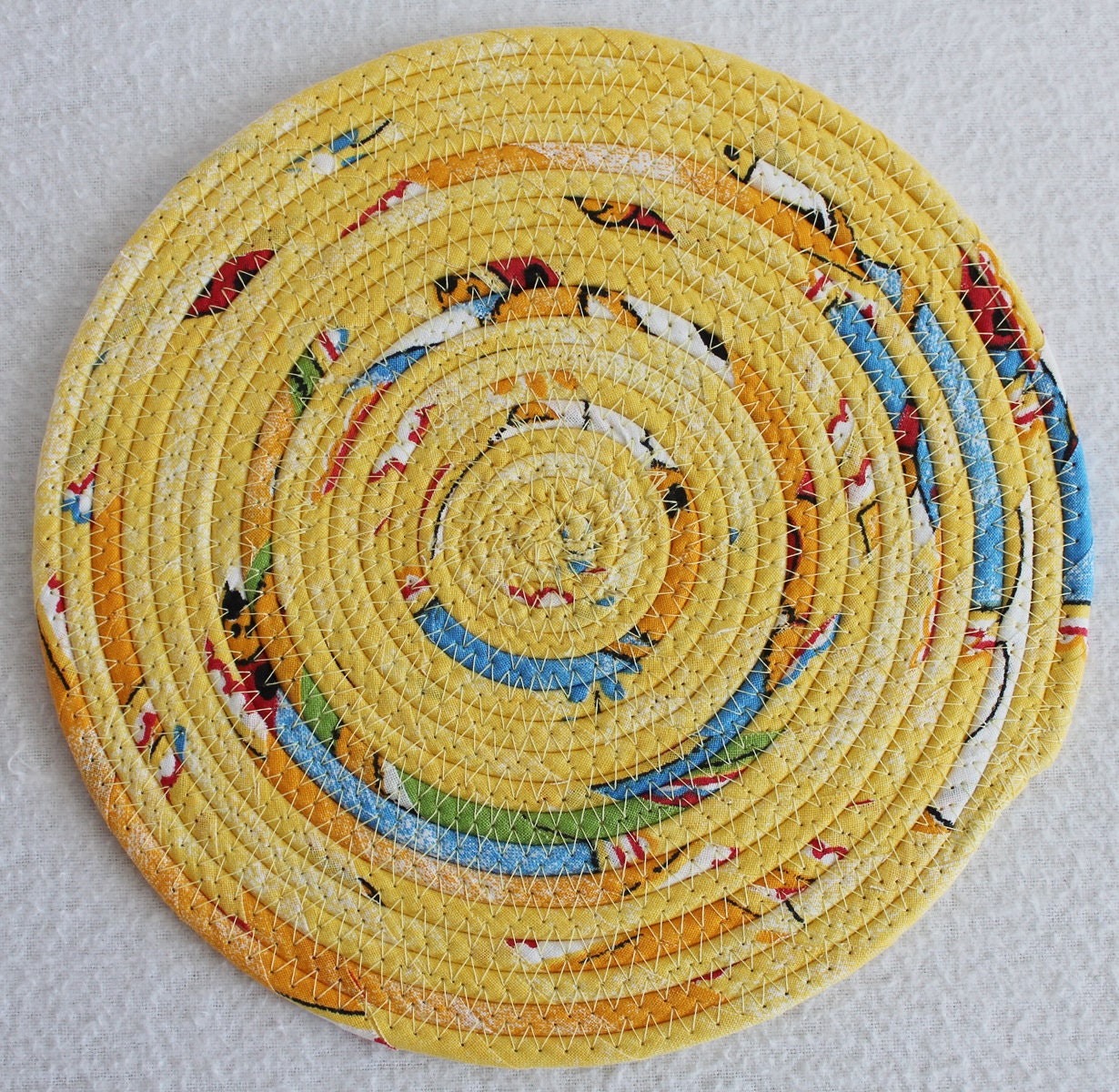 Yellow Round Fabric Coiled Mat / Mug Rug / Trivet / Hot Pad by PrairieThreads