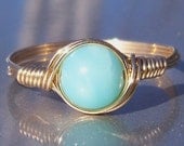 Blue Peruvian Opal Ring, 14k Gold Filled Ring, Wire Wrapped Gemstone Ring, Stone Ring