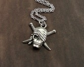 Pirate Skull Necklace, Silver Pirate Skull Charm on a Silver Cable Chain