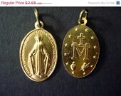 On Sale 25% Off Vintage French Miraculous Medal - Gold/Brass Catholic Medal - EE91
