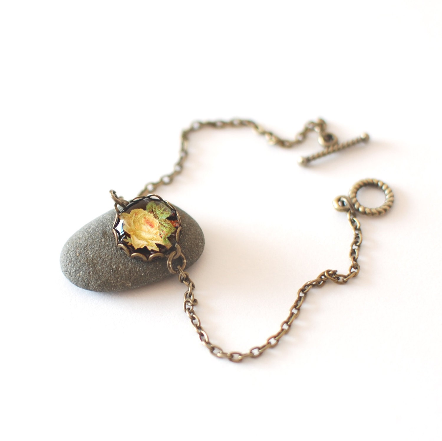 Vintage Yellow Rose Bracelet. Shabby Chic Cameo Bracelet.