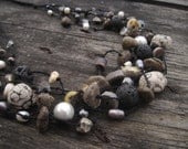 Black and White Organic Necklace Raw Gemstone Beaded Nature Jewelry Earthy Lava Stone Rock Amber Pearl Crystal Eco Friendly Linen Yin Yang