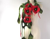Necklace  felted flower  poppy red gift under 50 long
