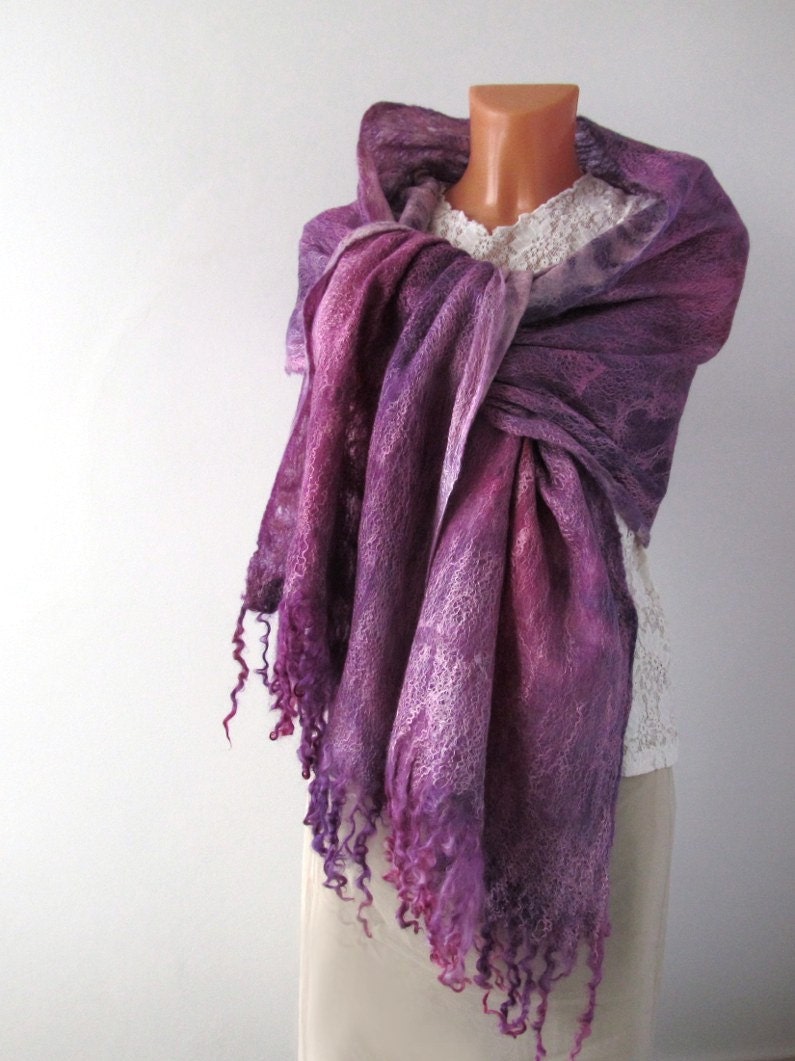 Cobweb Felted scarf - Lavender purple amethyst magenta Pink