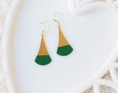 Geometric Emerald Green Color Dipped Brass Dangle Earrings