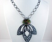 Abalone, sterling silver and copper lotus necklace statement piece OOAK