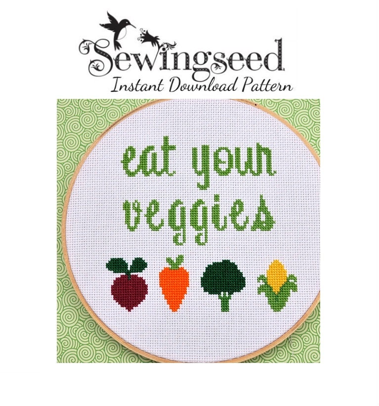 INSTANT DOWNLOAD Eat Your Veggies Cross Stitch Pattern